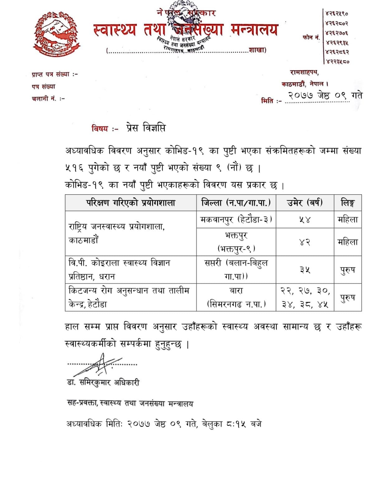 बारामा एकैपटक थपिए ६ कोरोना संक्रमितः भक्तपुरमा पनि थप, संक्रमितको संख्या ५१६ पुग्यो