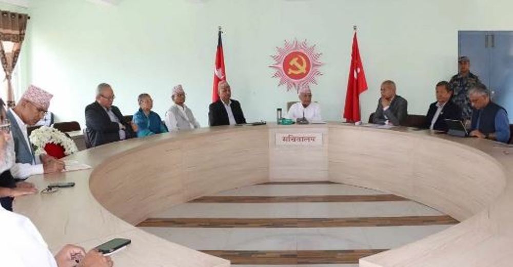 नेम्वाङ बस्ने कुर्चीमा माला राखेर एमाले सचिवालय बैठक सुरु