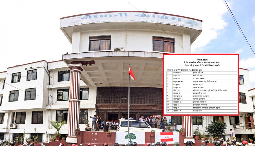 कांग्रेसले ७७ वटै जिल्लामा केन्द्रीय प्रतिनिधि तोक्यो, कुन जिल्लामा को ? (सूचीसहित)